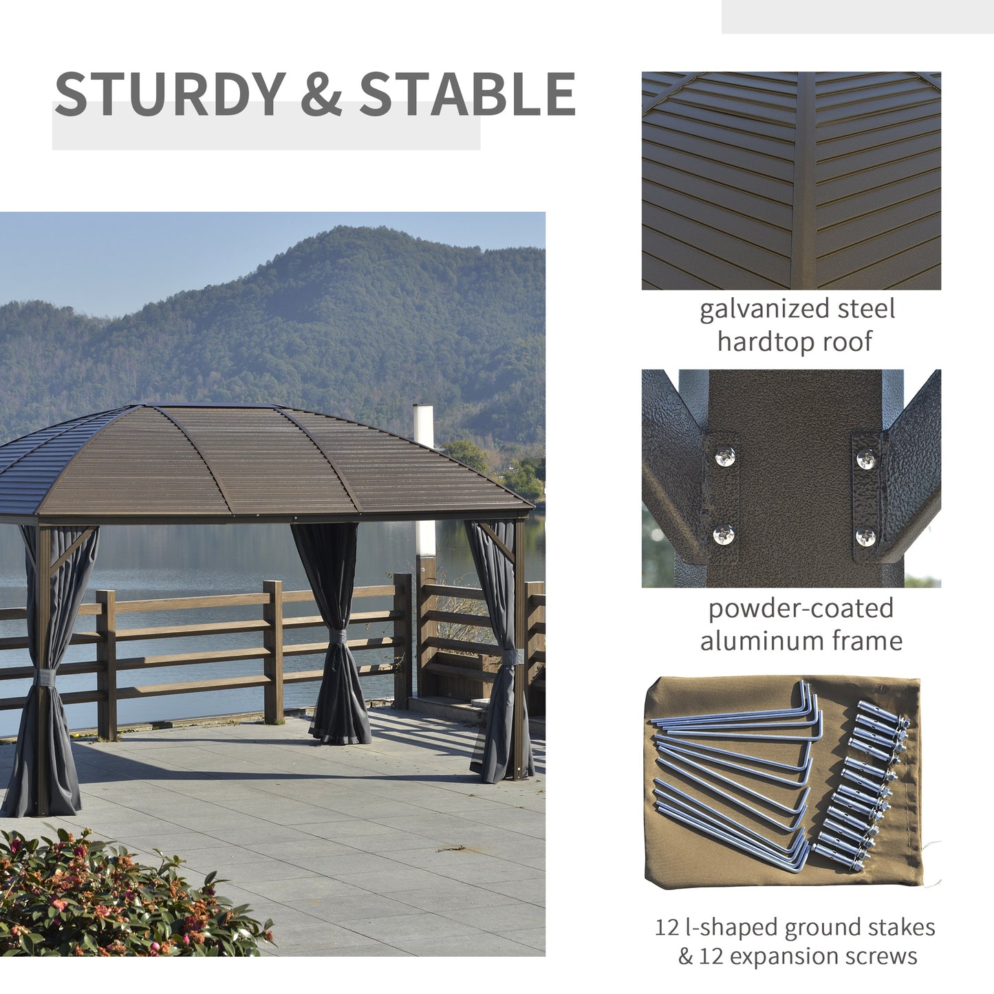 10x13 Hardtop Gazebo with Curtains and Netting - Dark Gray