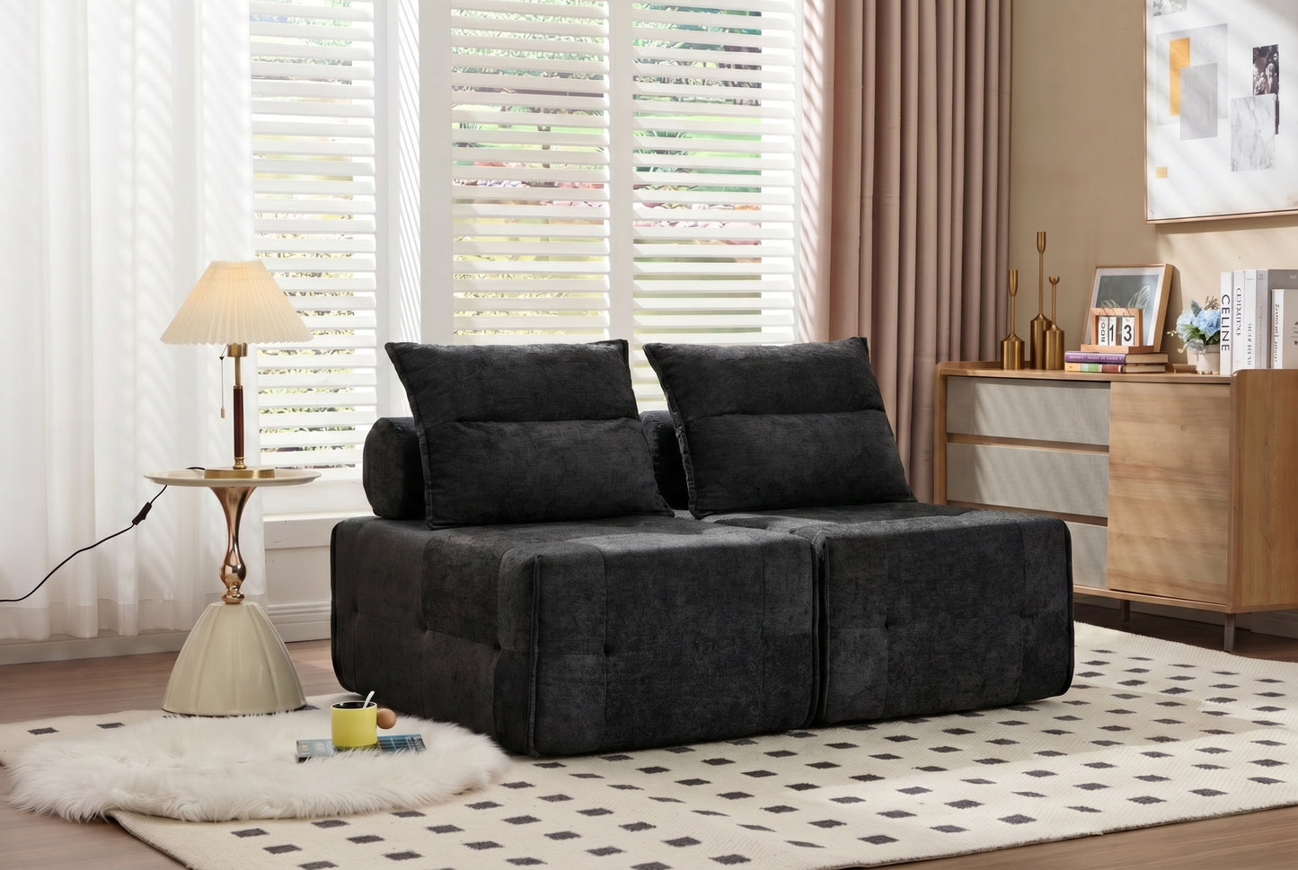 Deep Seat Modular Sectional Sofa with Adjustable Backrest - Black