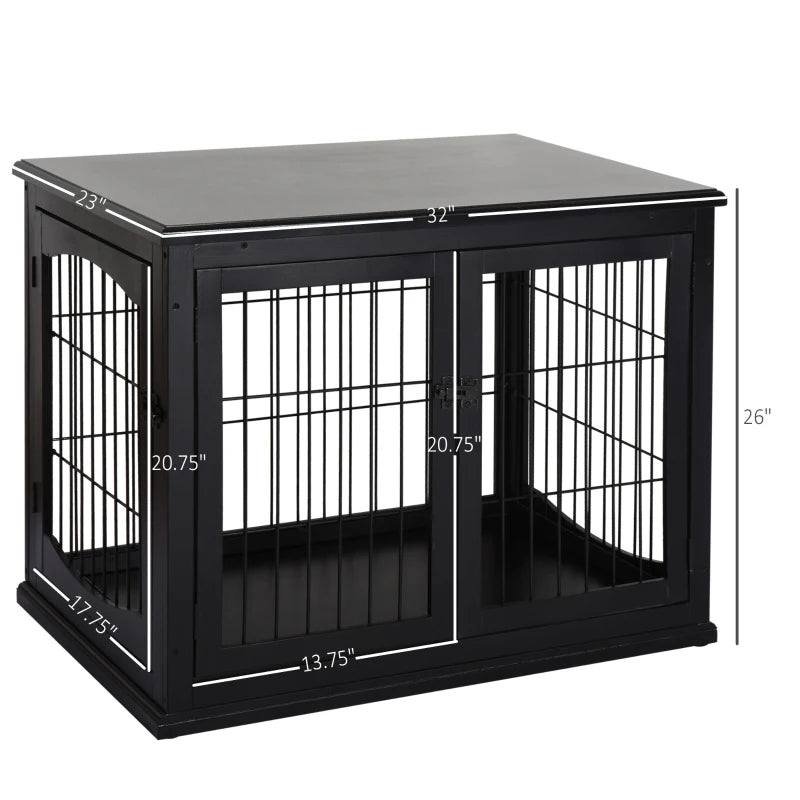 Small Dog Cage End Table with Lockable Doors - Indoor Pet House & Kennel