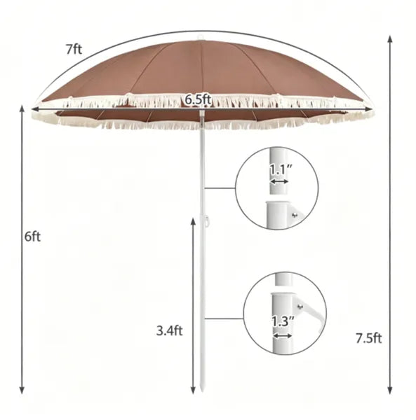 7 FT Boho Patio Umbrella with Adjustable Tilt & Fringe Tassel