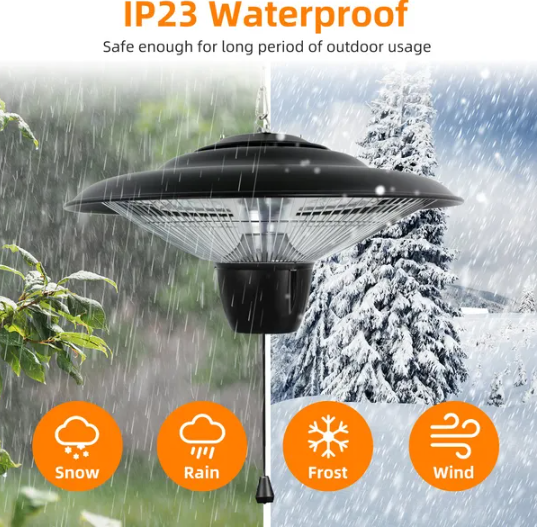1500W Outdoor Hanging Patio Heater - Ultra-Quiet Electric Heating Lamp, Waterproof, Adjustable Chain
