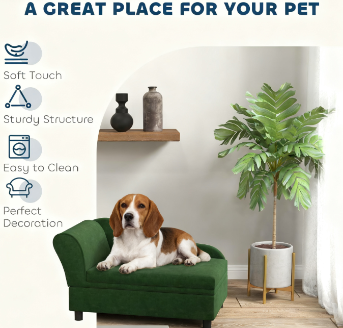 Pet Sofa Bed Couch with Storage and Soft Cushion, Green — Small Dog & Cat Furniture