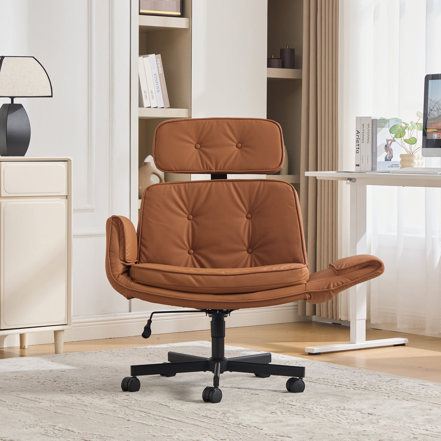 Criss Cross Chair with Adjustable Armrests and Wheels - Brown