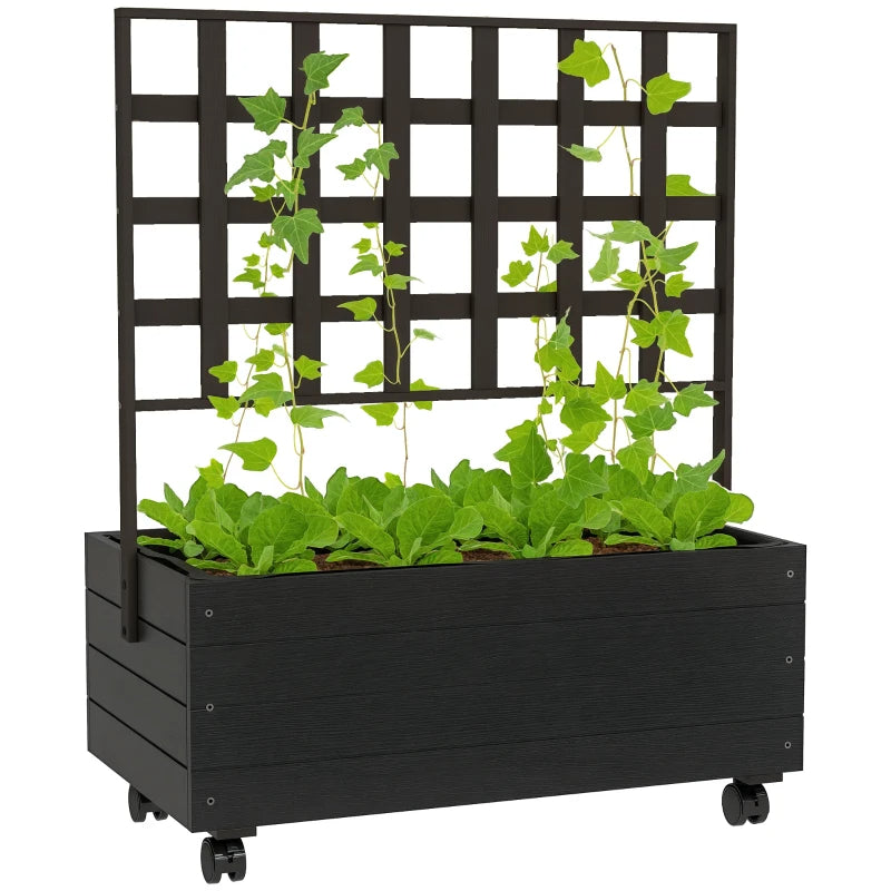 Raised Garden Bed with Trellis and Wheels - Wooden Outdoor Planter