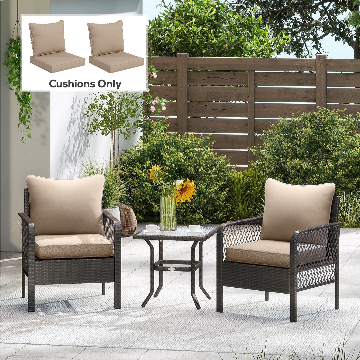 Patio Chair Cushions Set of 2 - Fade Resistant Beige