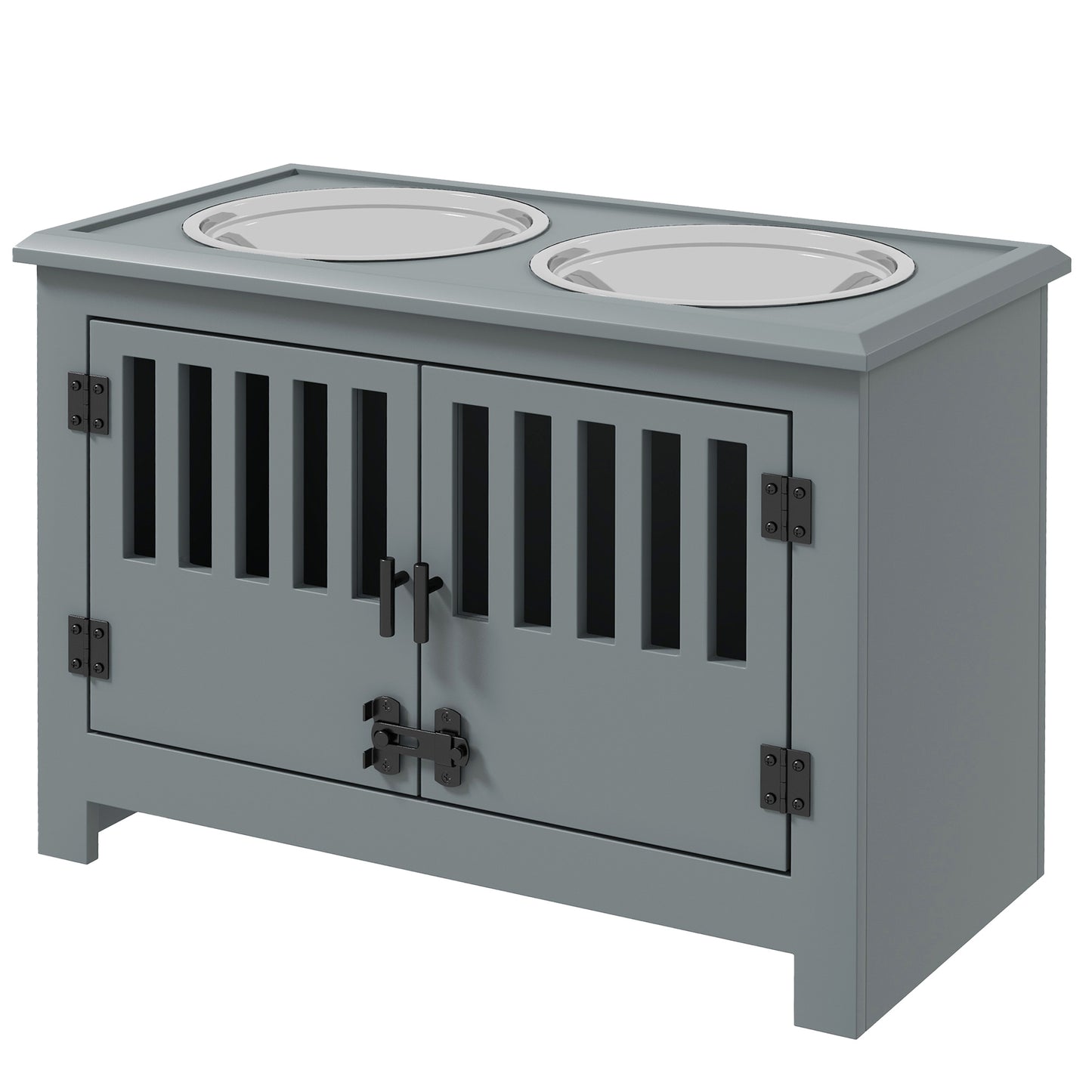 Dog Food Storage Cabinet with Bowls and Feeding Station - Gray