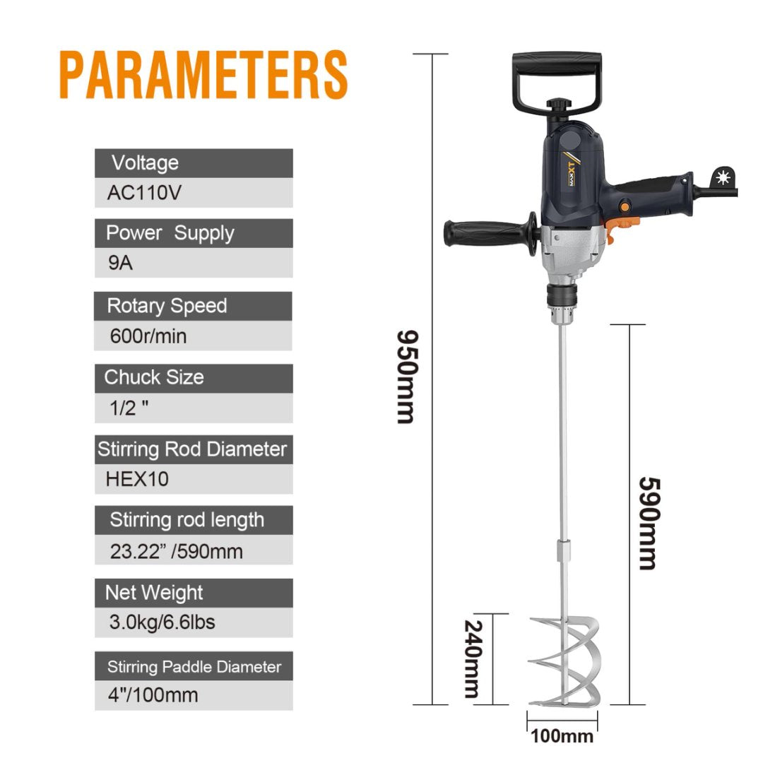 Corded Electric Concrete Mixer Drill with Spade Handle 9A Power Tool