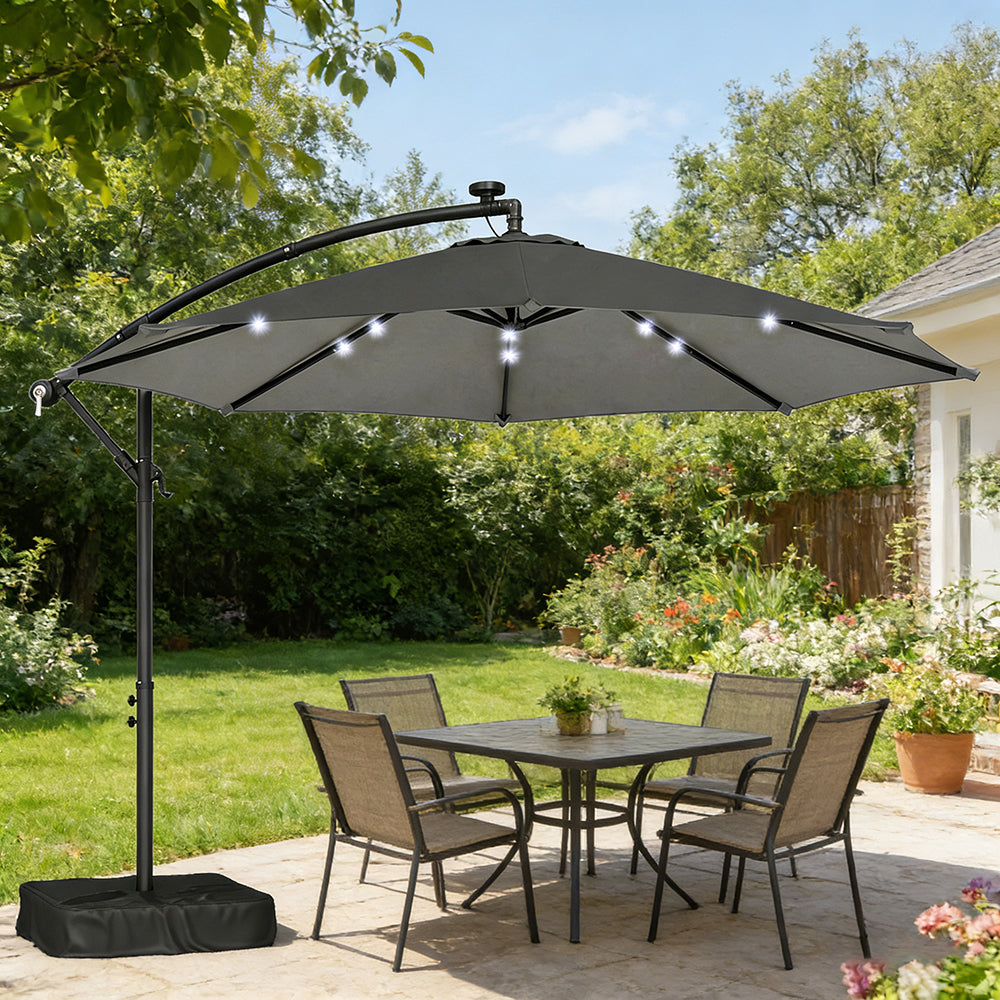 10 Ft Offset Patio Umbrella with LED Light & Cover - Multiple Colors