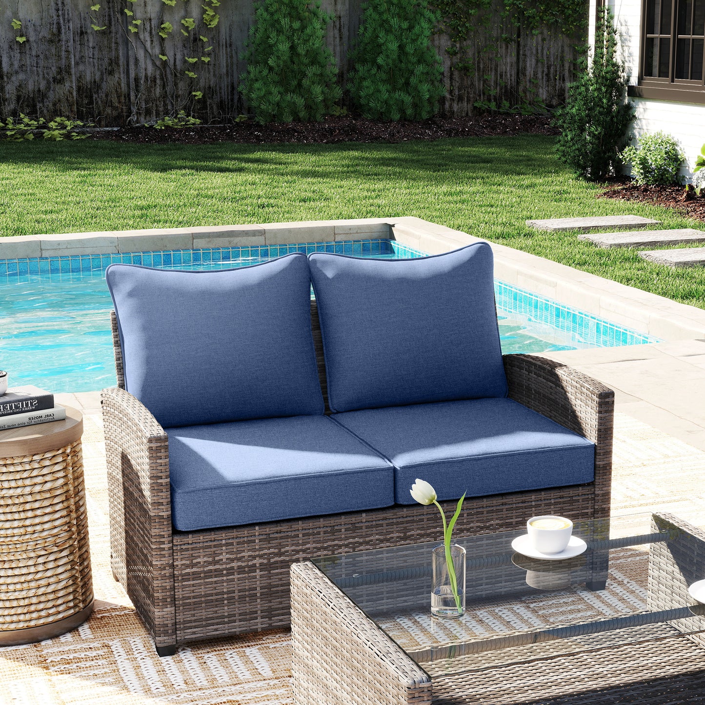 Outdoor Patio Chair Cushions Set of 2 - Blue Fade Resistant