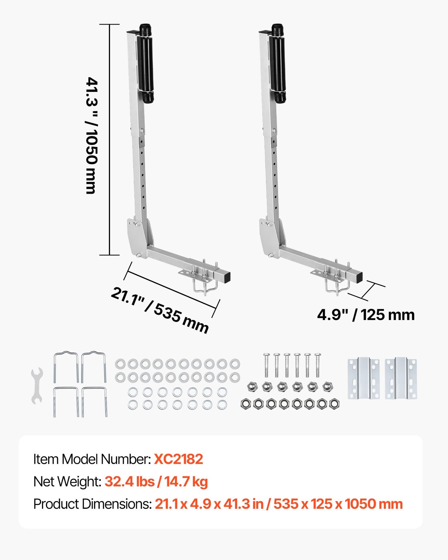 Adjustable Boat Trailer Guides 27.6-41.3 Inch Steel Roller Guides for Larger Fishing Boats