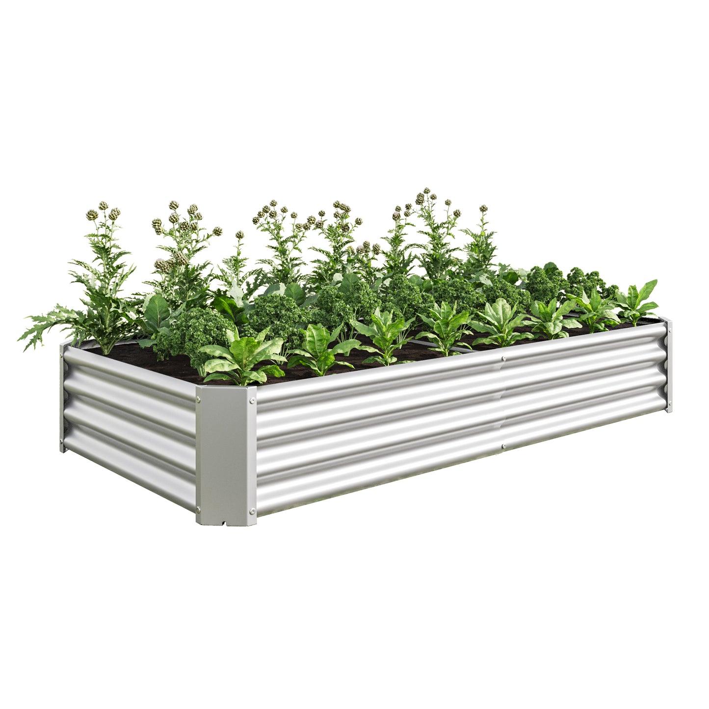 2PCS Metal Raised Garden Planter Beds 6' x 3' x 1' - Silver