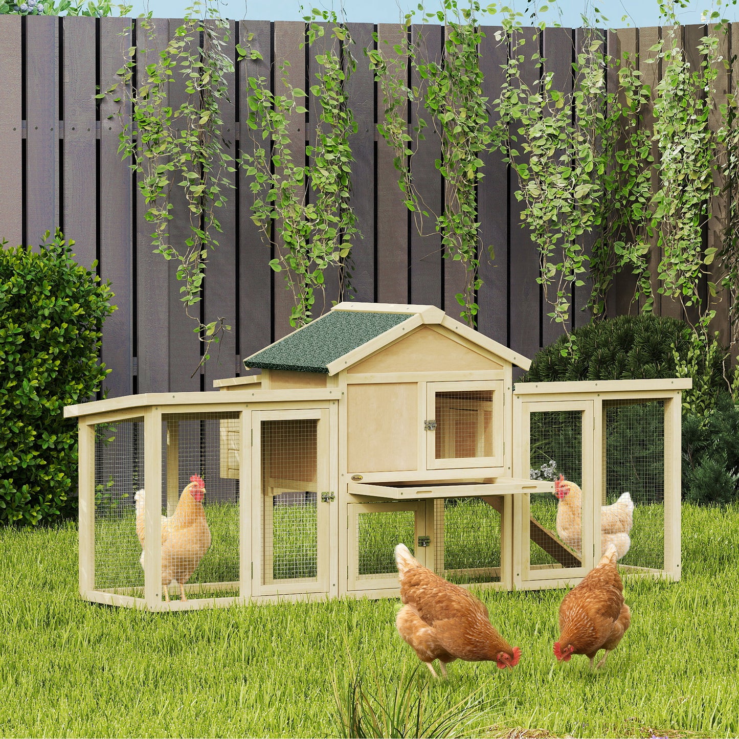 Wooden Chicken Coop with Nesting Box, Ramp & Removable Tray - Natural Wood 960x730mm