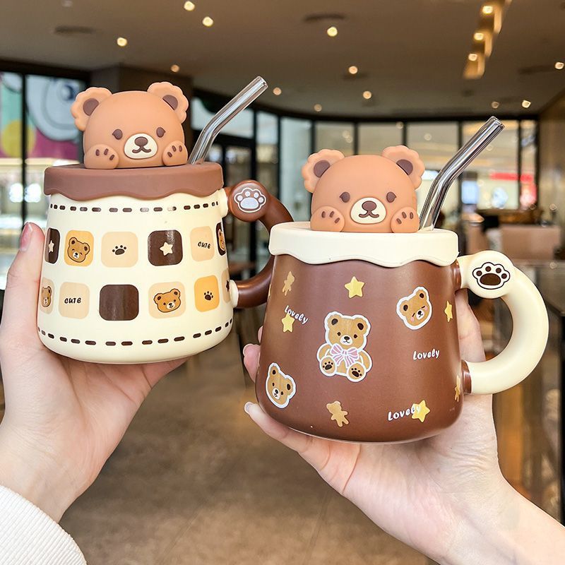 Large Capacity Straw Mug with Lid and Handle - 360ML-420ML, Korean Style Drinkware