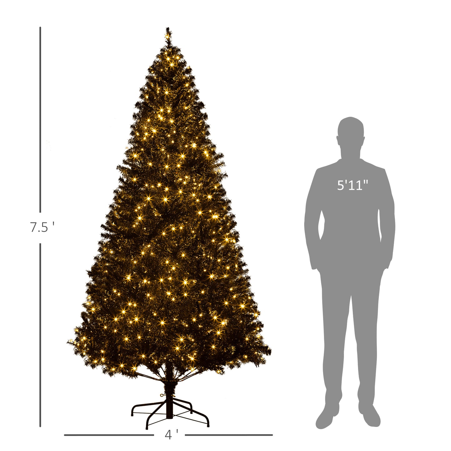 7.5 FT Pre-Lit Artificial Christmas Tree - Black with 500 LED Lights
