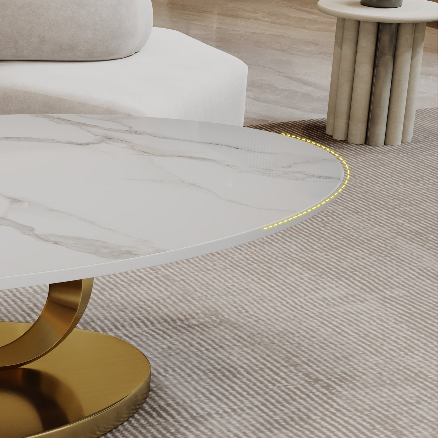 Contemporary Faux Marble Coffee Table with Stainless Steel Base - Gold & White