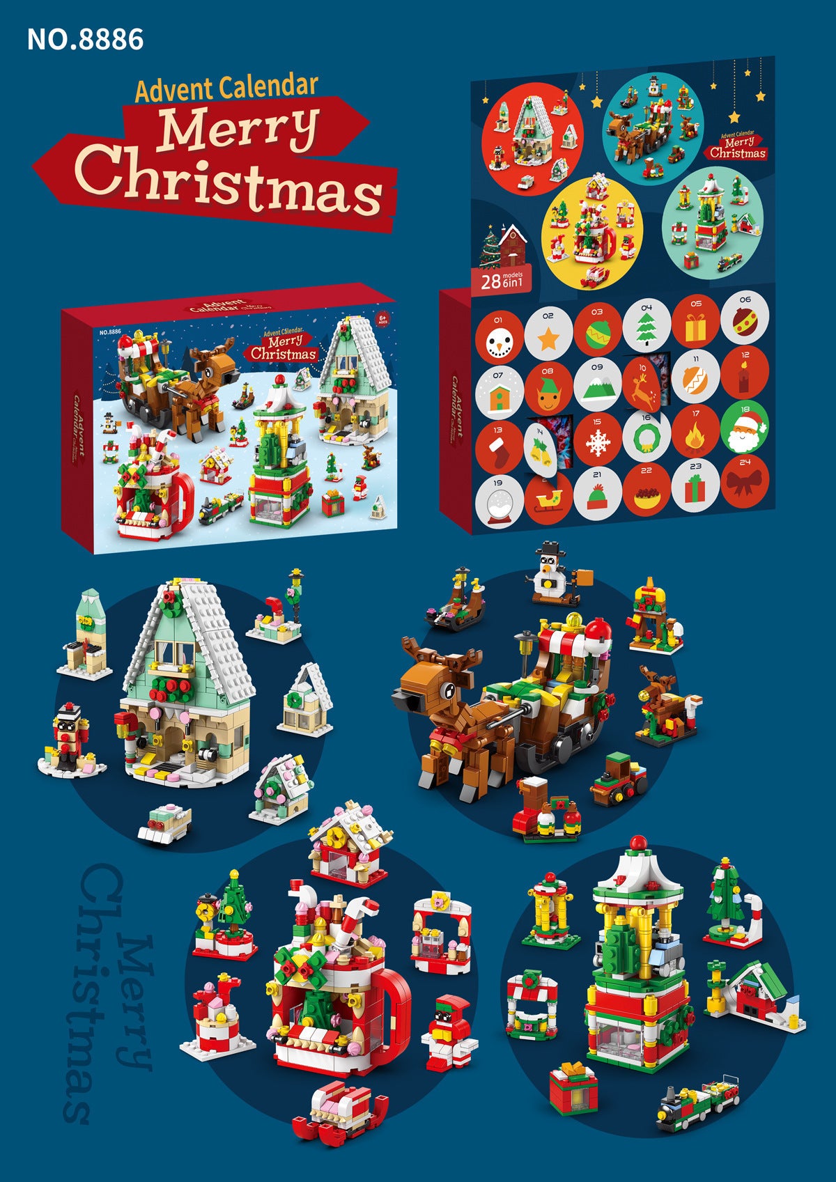 Christmas Building Block Set with Nutcracker Sled & Tree Decorations
