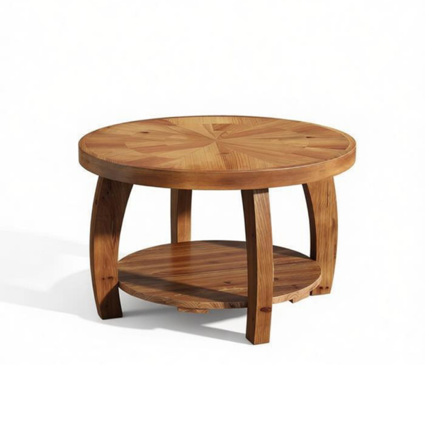 Round Solid Wood End Table with Two-Tiered Storage