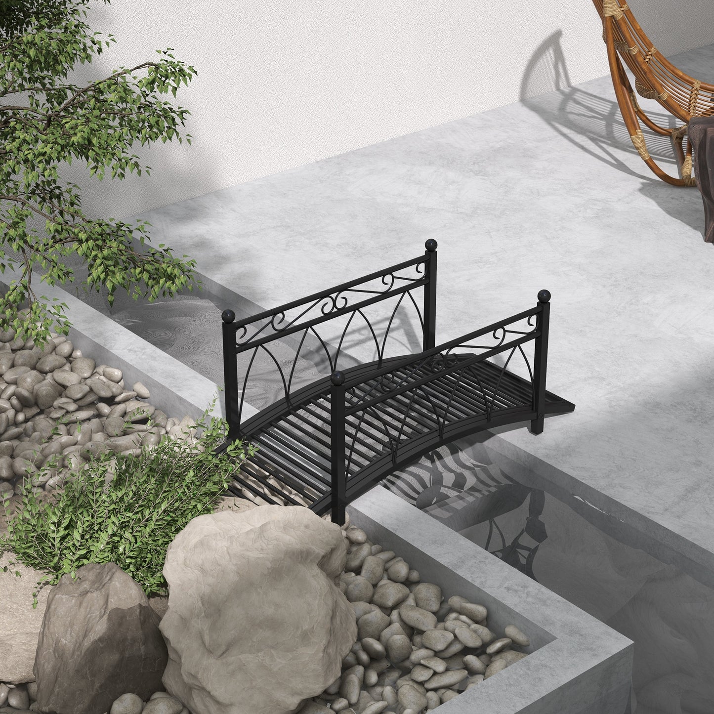 Metal Garden Pond Bridge with Safety Rails Black 1110x160x460mm