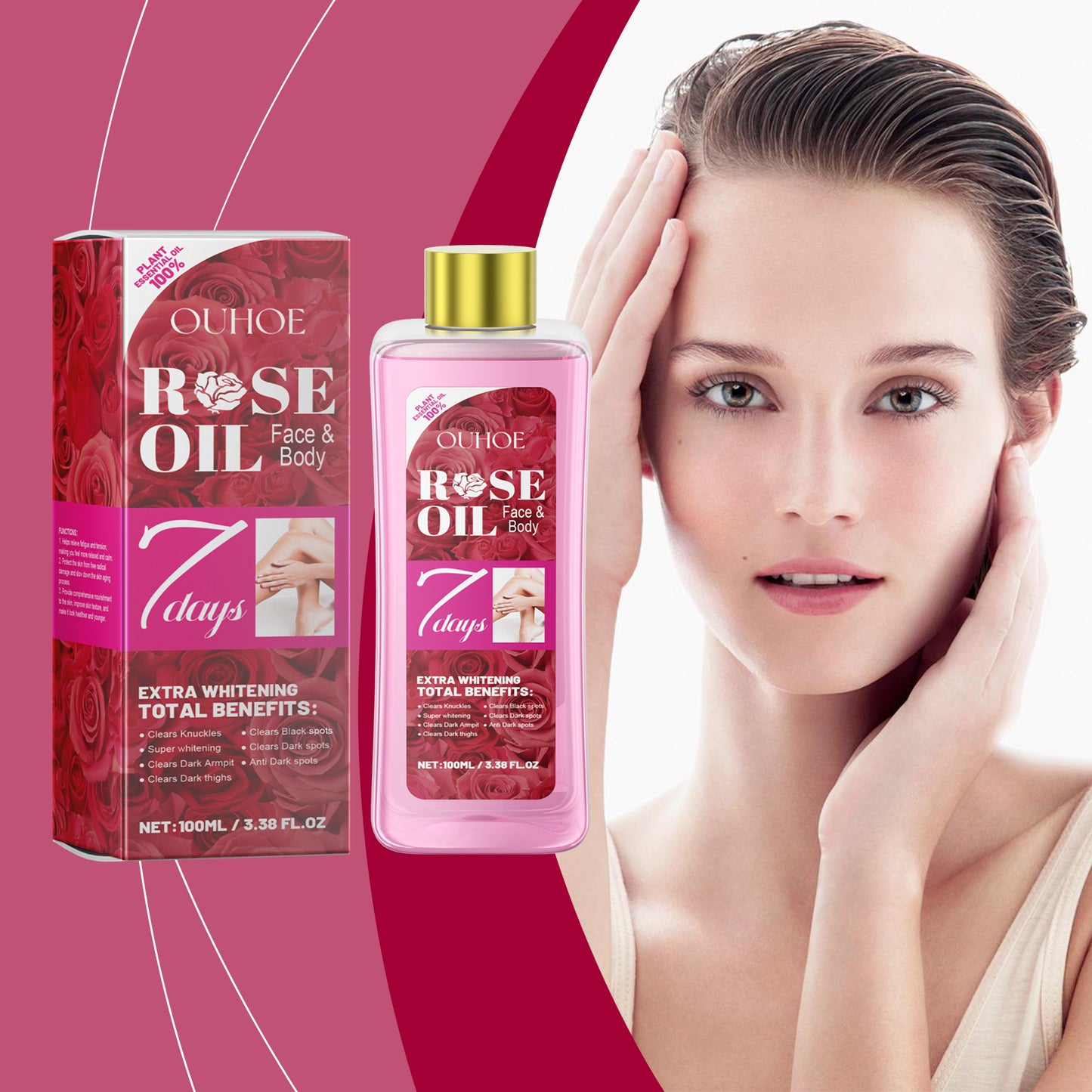 Rose Body Oil - Moisturizing & Repairing Skin Care Treatment - 100ml