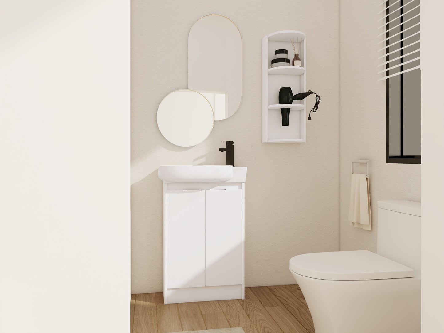 23 Freestanding Bathroom Vanity With Sink And Storage Rack, Soft