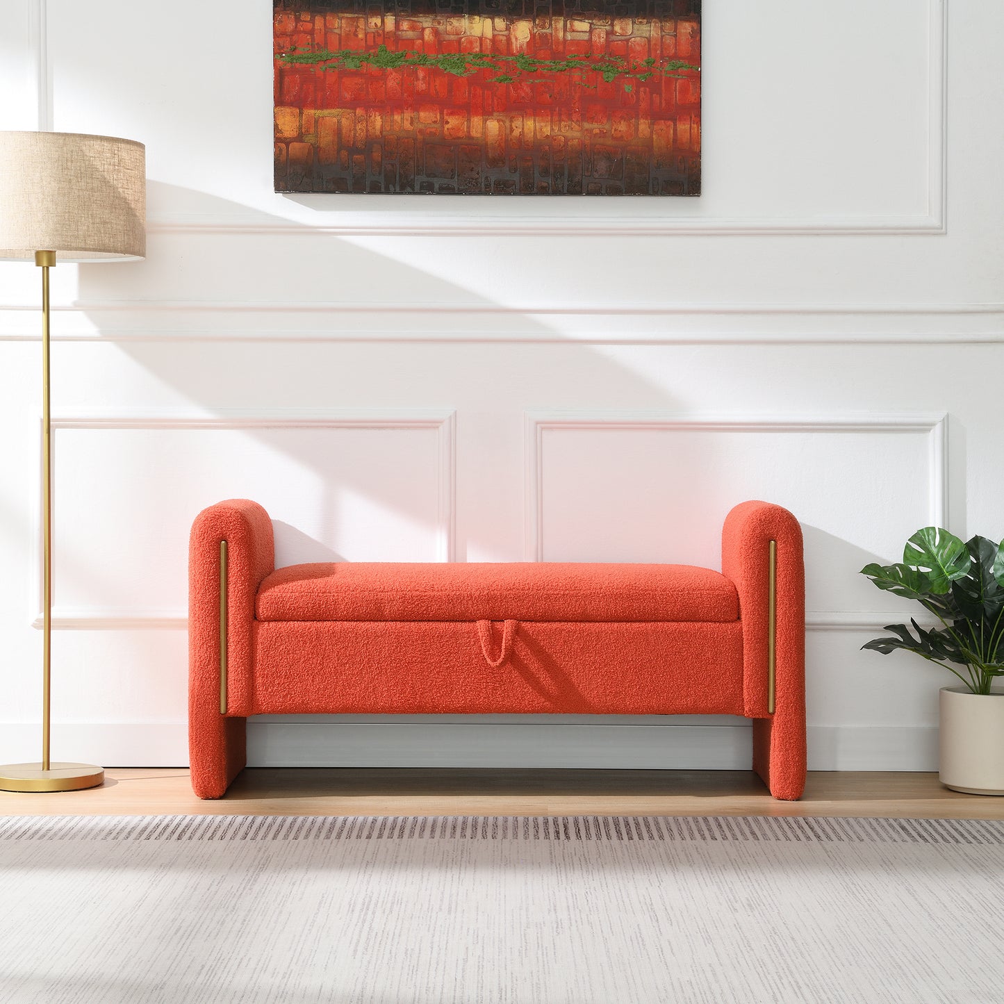 Modern Teddy Bed End Bench With Arms And Storage,Upholstered Large