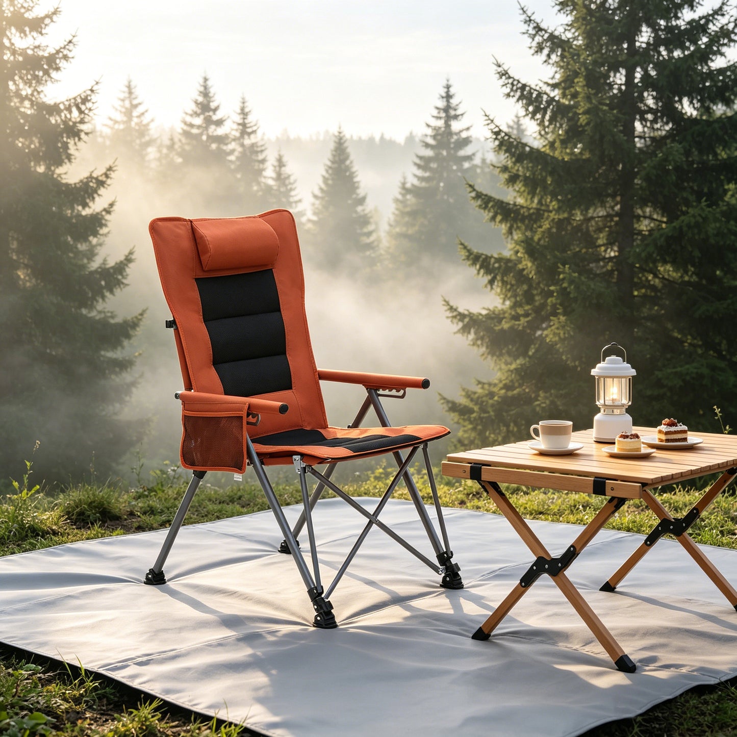 Adjustable 5-Position Reclining Camping Chair with Carry Bag - Orange
