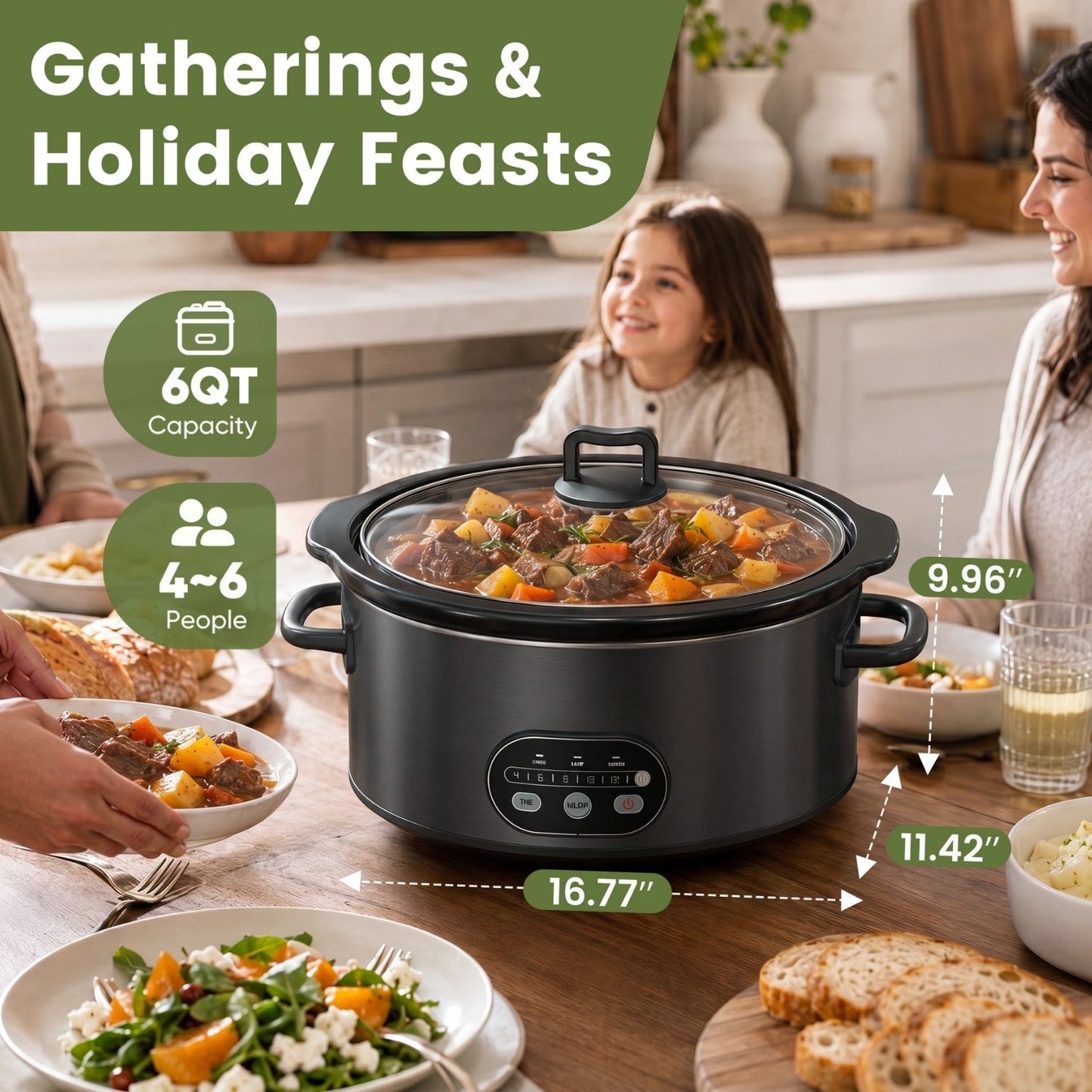 6QT & 8QT Manual Slow Cooker - Hassle-Free Home Cooking