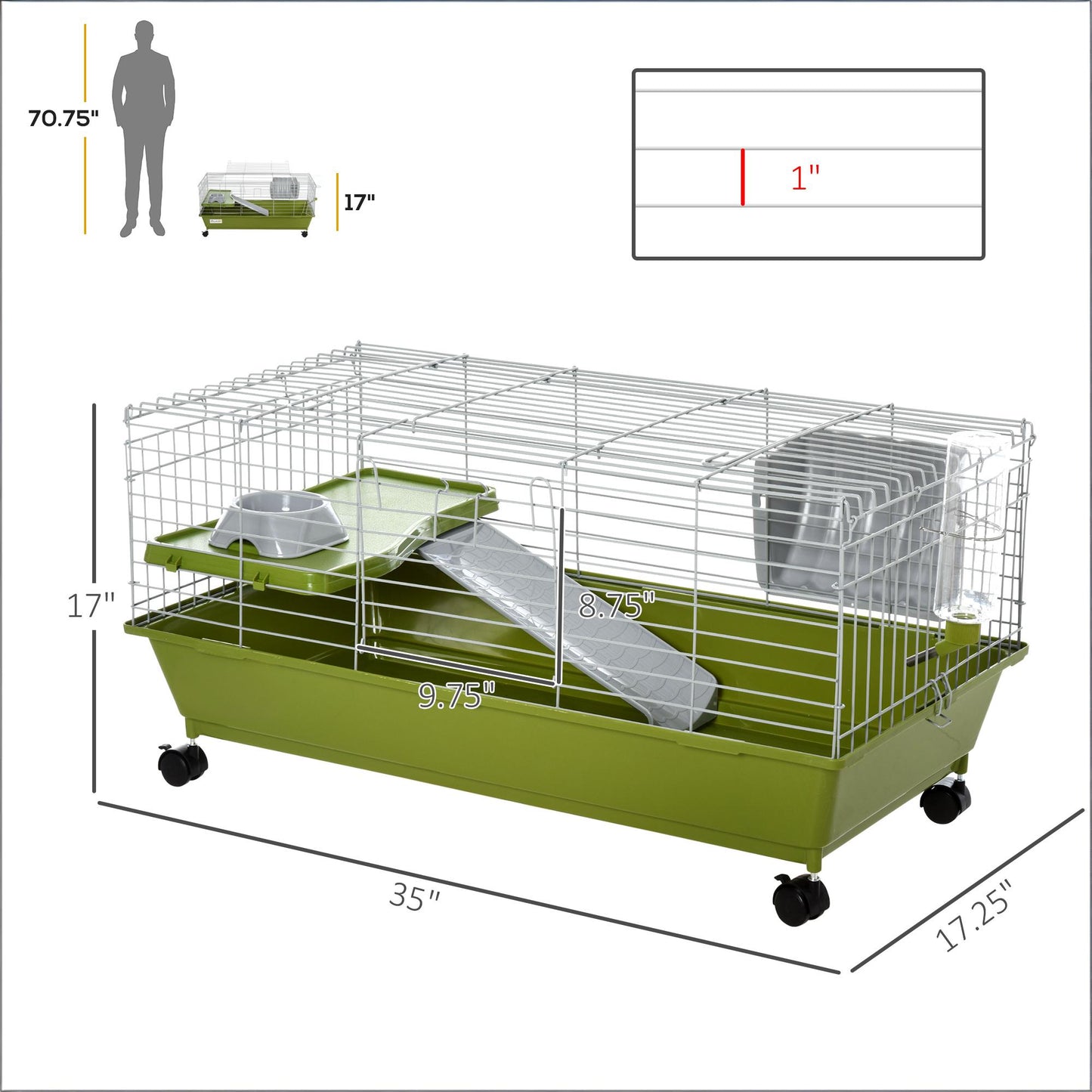 Small Animal Cage with Wheels - Green Pet Play House