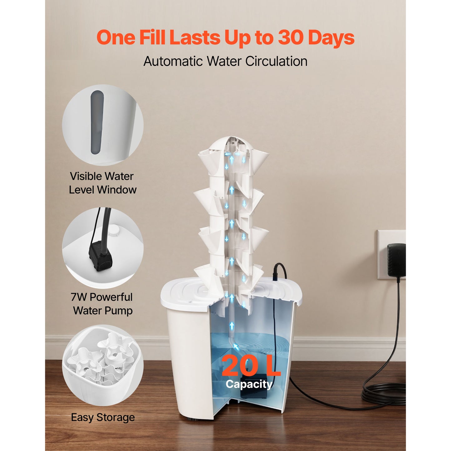 Hydroponic Tower Garden Kit with 20 Pods, 4 Tiers, Water Pump & Tank for Indoor Growing