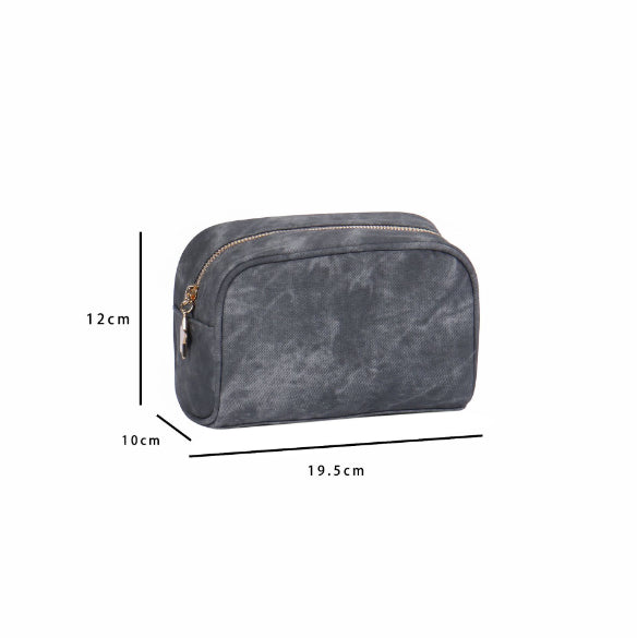 Denim Cosmetic Bag Semi-Circle Portable Makeup Storage Bag Blue Denim 20x11x16cm