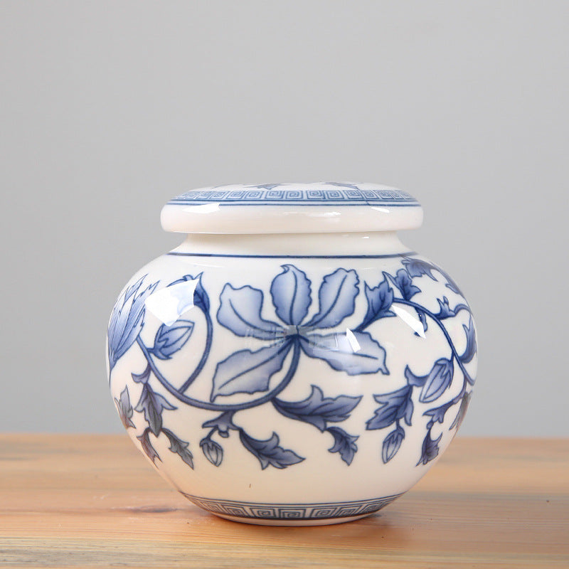 Blue and White Porcelain Tea Pot Storage Box with Sealed Canned Plaster