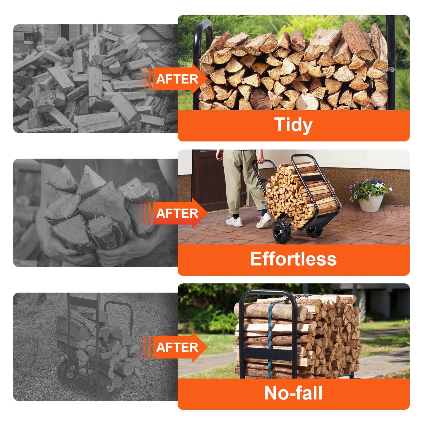 Heavy Duty Firewood Log Cart with 250 Lbs Capacity - Outdoor Indoor Wood Storage & Transport