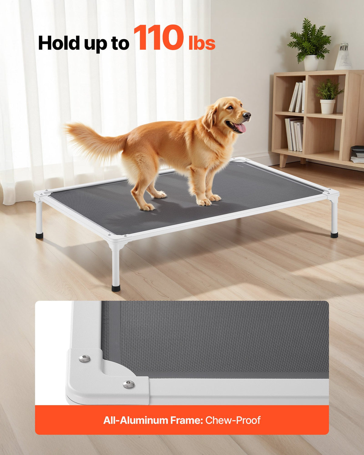 Large Elevated Dog Bed with Breathable Mesh - Portable XL Pet Cot, Grey