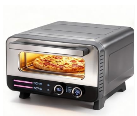 Electric Pizza Oven - 1600W Indoor Oven with 6 Preset Modes for 12-Inch Pizzas - Black