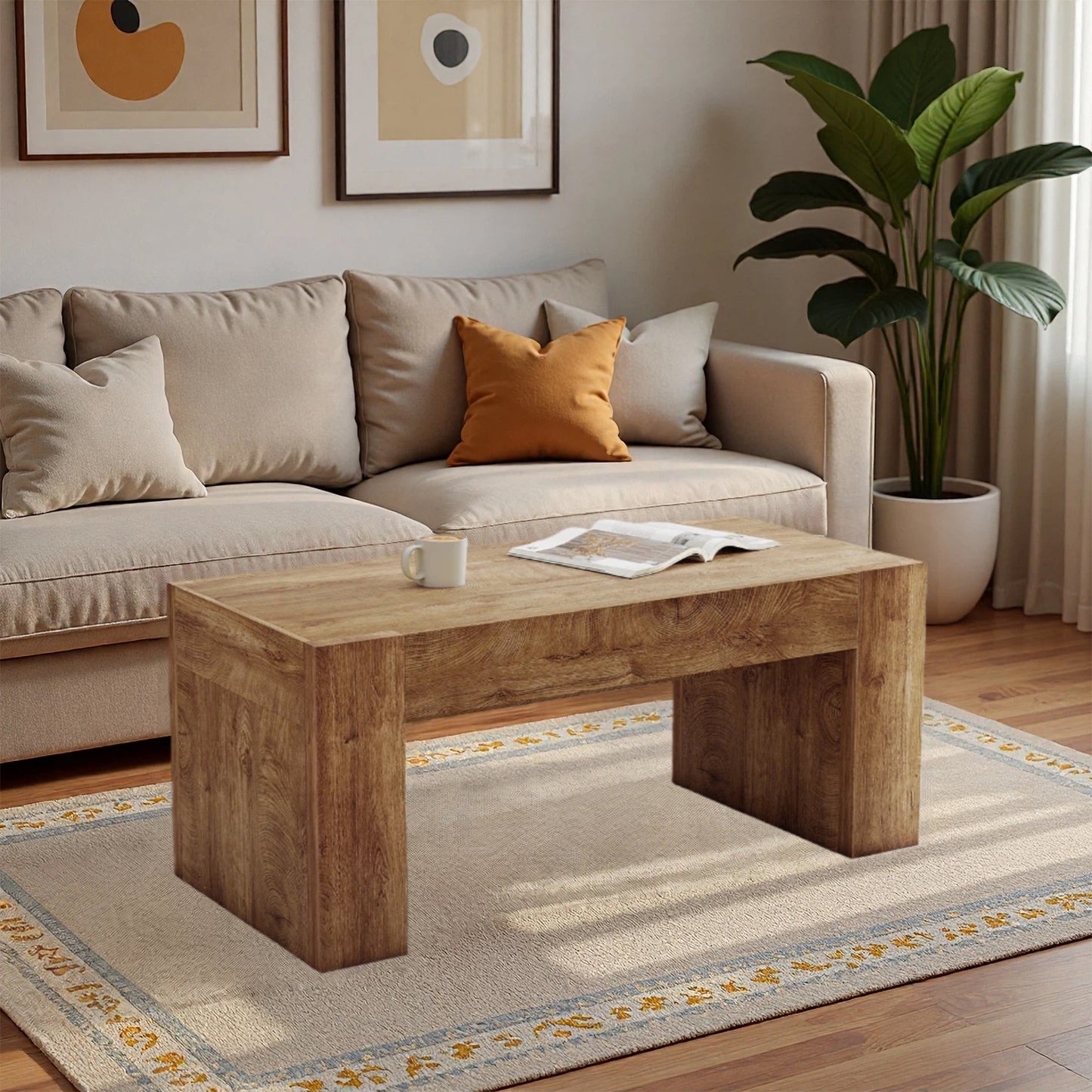 48 Farmhouse Coffee Table, Rectangle Wooden Center Table With Hidden