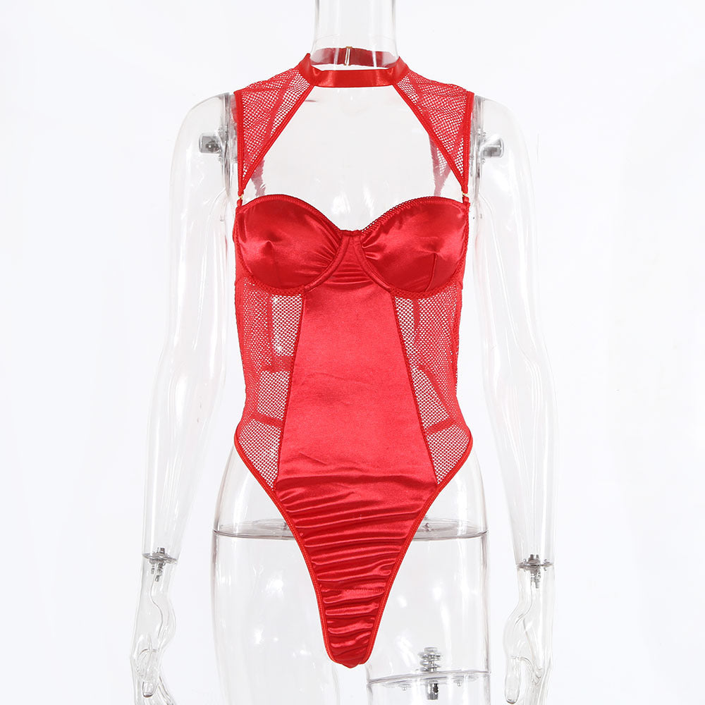 Seductive Nightclub Jumpsuit for Women with Collar - Black or Red