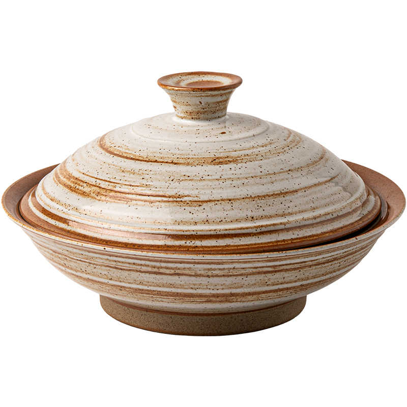 High Leg Ceramic Stoneware Bowl with Lid - 7.5 Inch Retro Dinnerware
