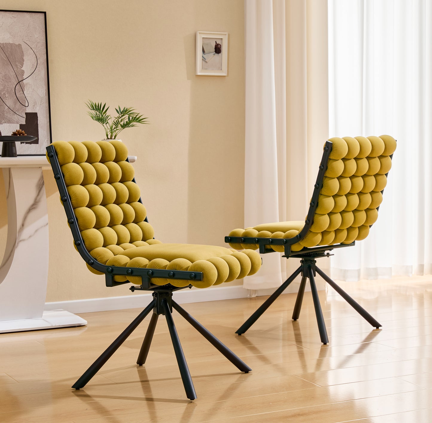 Set of 2 Modern Velvet Bubble Dining Chairs with Black Legs