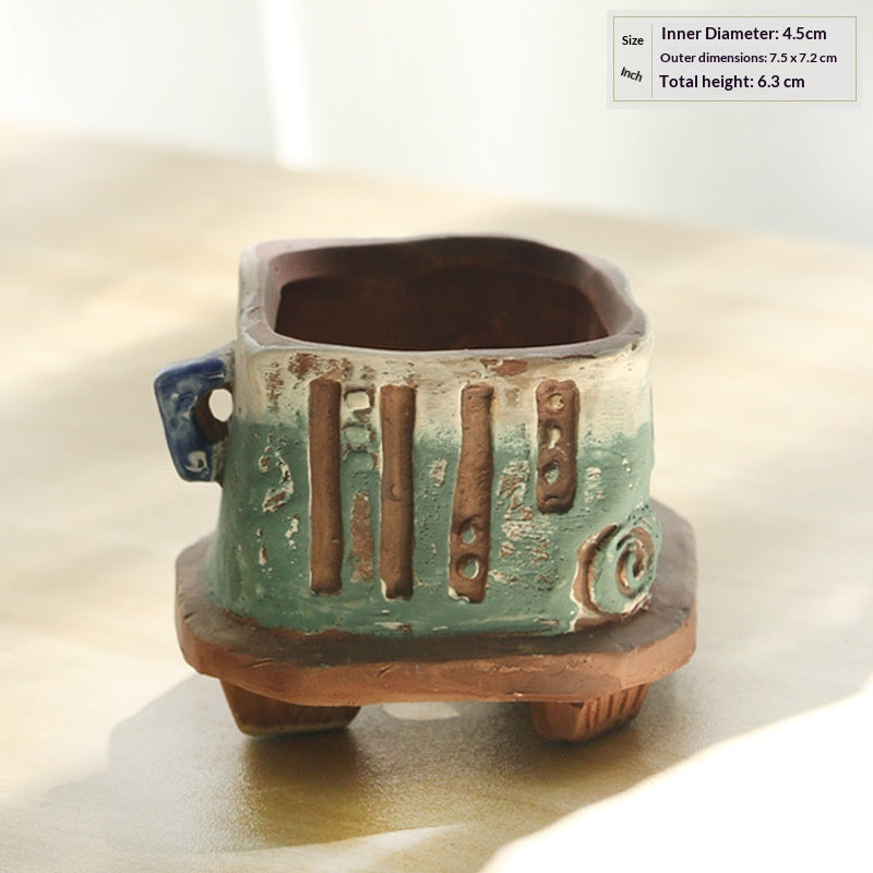 Ceramic Succulent Pot with Contrast Color Small Flower Container - Decorative Garden Planter