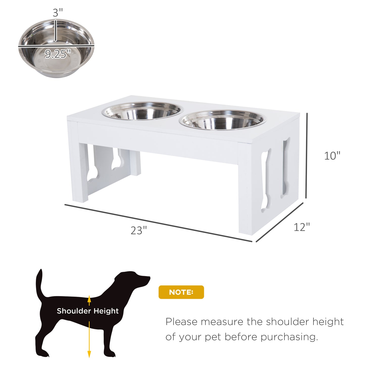 23-Inch Elevated Wooden Dog Bowl Stand with Stainless Steel Bowls - White