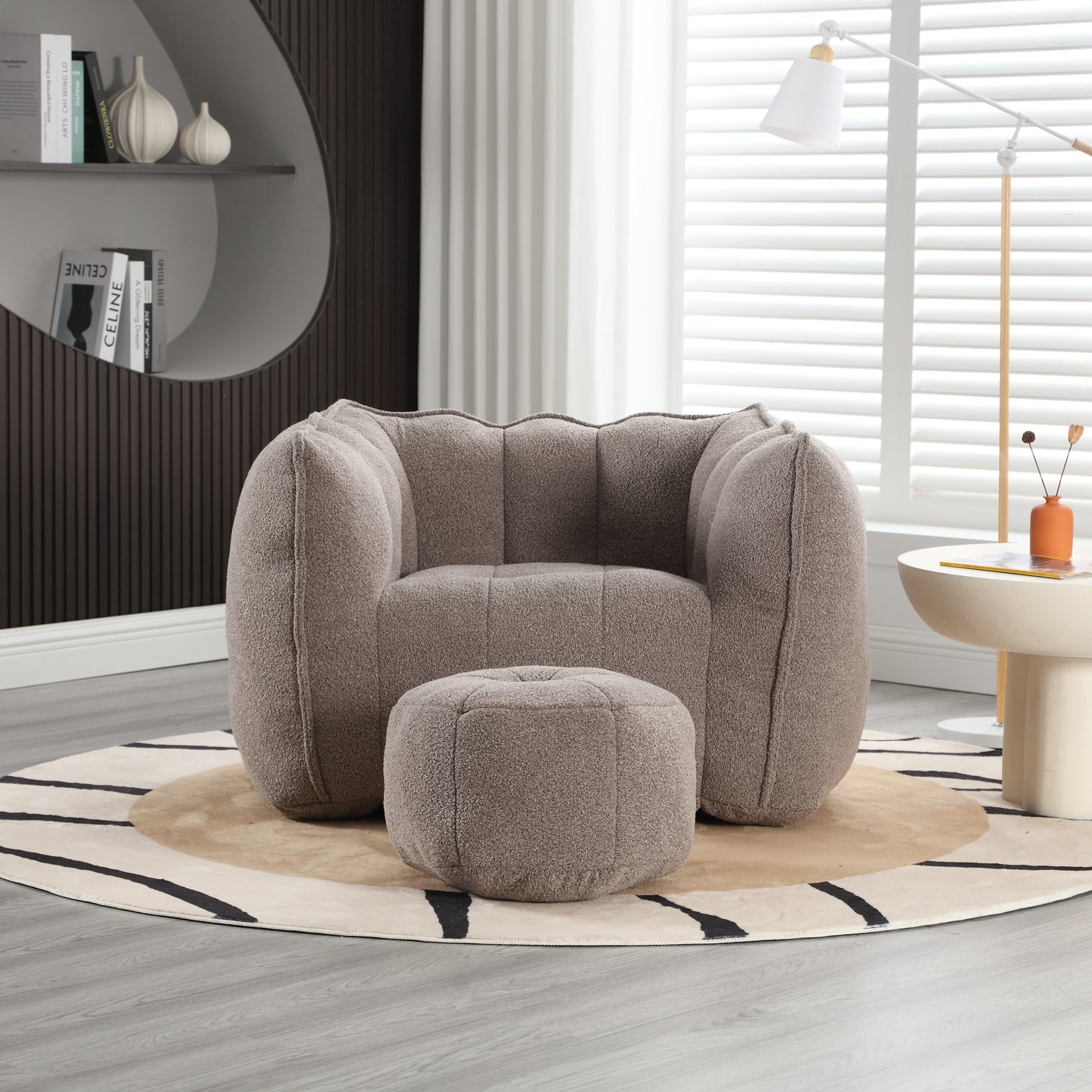 Coffee Soft Bean Bag Chair with Foam Filling - Comfortable Lazy Sofa