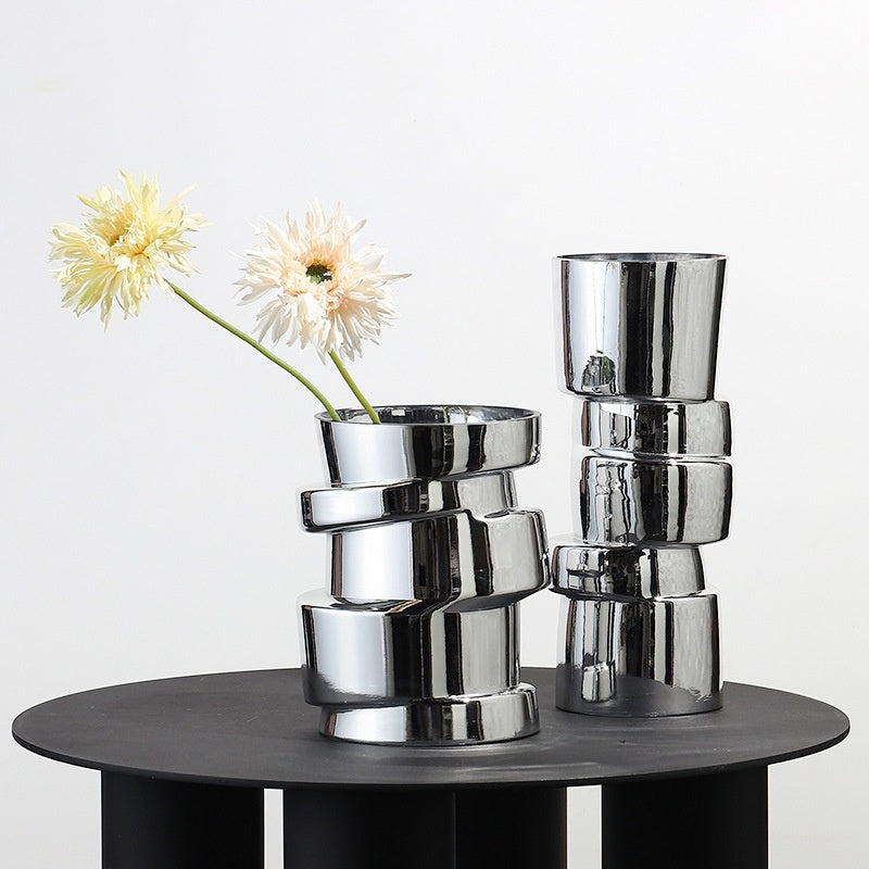 Electroplated Silver Glass Vase - Modern Home Decor for Living Room