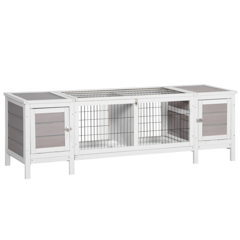 Indoor Rabbit Hutch with Pull-Out Tray and Divided Sections - White