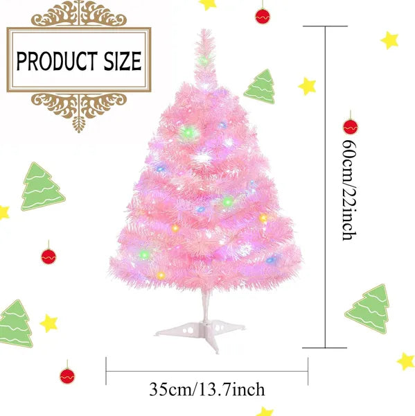 2FT Lighted Pink Artificial Christmas Tree with Lights