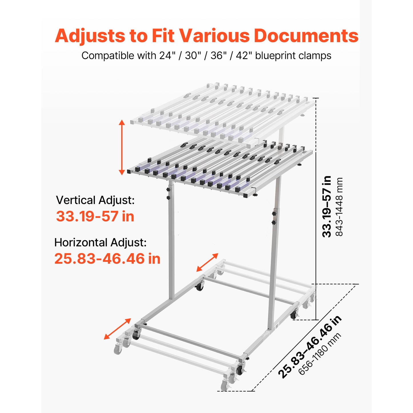 Adjustable Steel Blueprint Storage Rack on Wheels - Vertical Drawing Organizer for Construction & Office