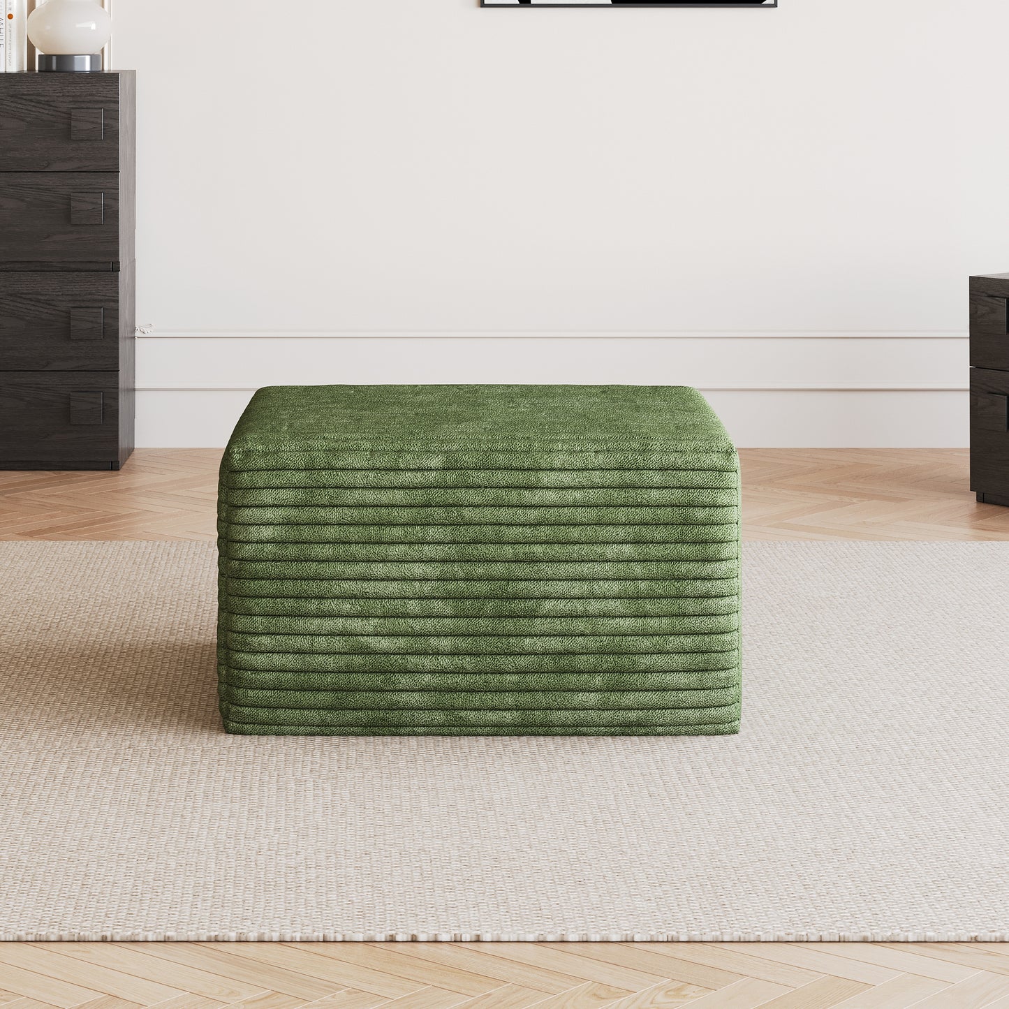 Plush Corduroy Sofa Ottoman - Green, No Assembly Required