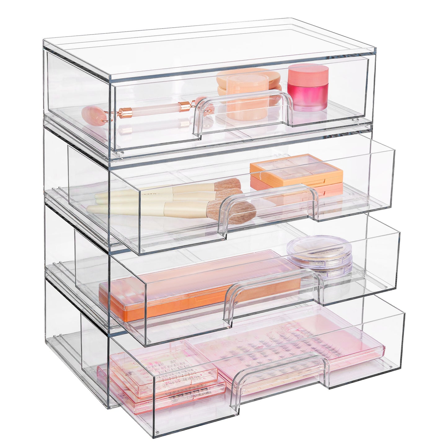 Stackable Clear Storage Drawers 12.1in Acrylic Organizer Bins for Makeup & Cosmetics Set of 2