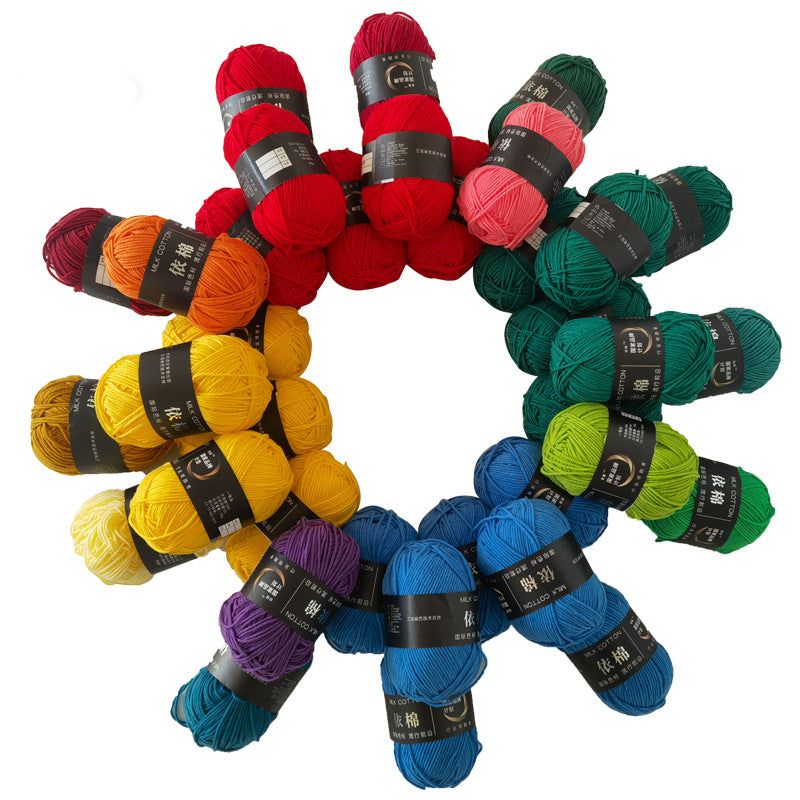 Four-Strand Milk Cotton Crochet Yarn Balls for Craft Projects - Multiple Colors