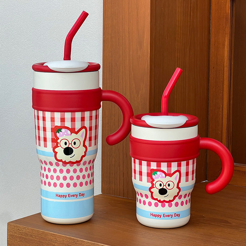 Reusable Drinking Bottle with Handle and Large Capacity – Insulated, Ceramic Inner Pot, Charlie Dog Design