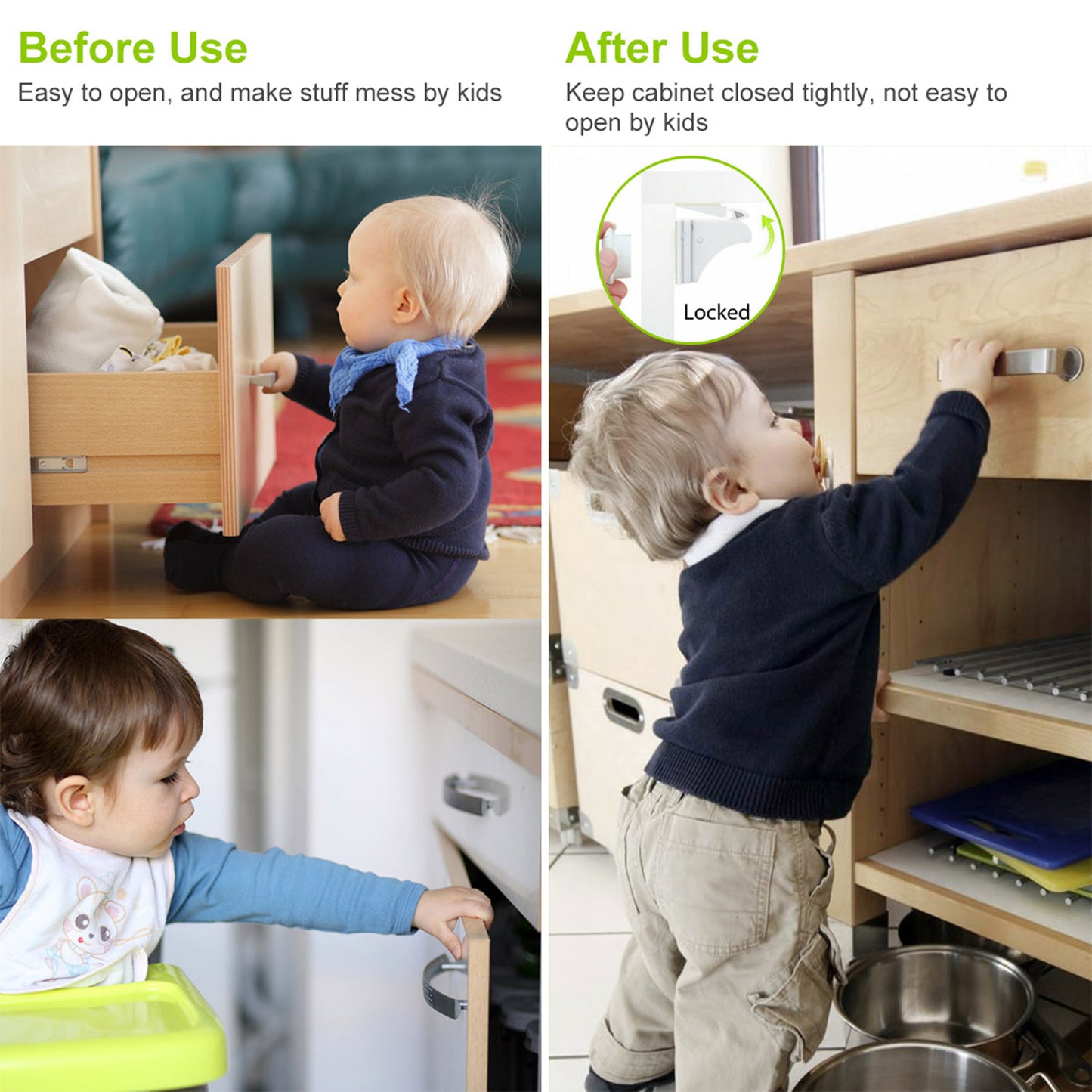 Magnetic Child Safety Cabinet Locks - 4 Pack Baby Proof Drawer Latches